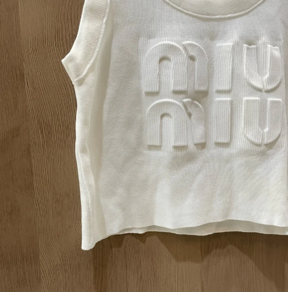 Miu Miu White Embossed Logo Tank Top - Picture 5 of 6